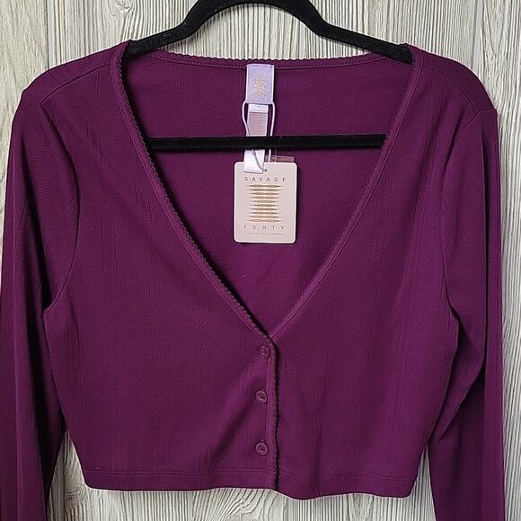 Savage X Fenty Cropped Long Sleeve Purple Cardigan Sweater Womens Size 12-14 NWT - Picture 2 of 10